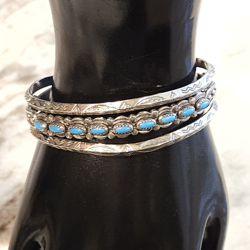 Bell Trading Post Nickel Silver Blue Turquoise Vintage Southwest Cuff Bracelet